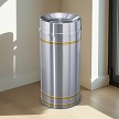 Capri Waste Receptacle with Tip-Action Top in Satin Aluminum with Satin Brass Bands 