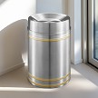 Capri Waste Receptacle with Tip-Action Top in Satin Aluminum with Satin Brass Bands 