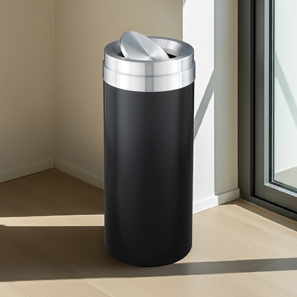 in black with satin aluminum lid 