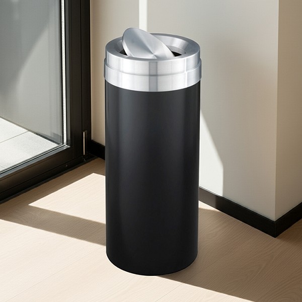 in black with satin aluminum lid 