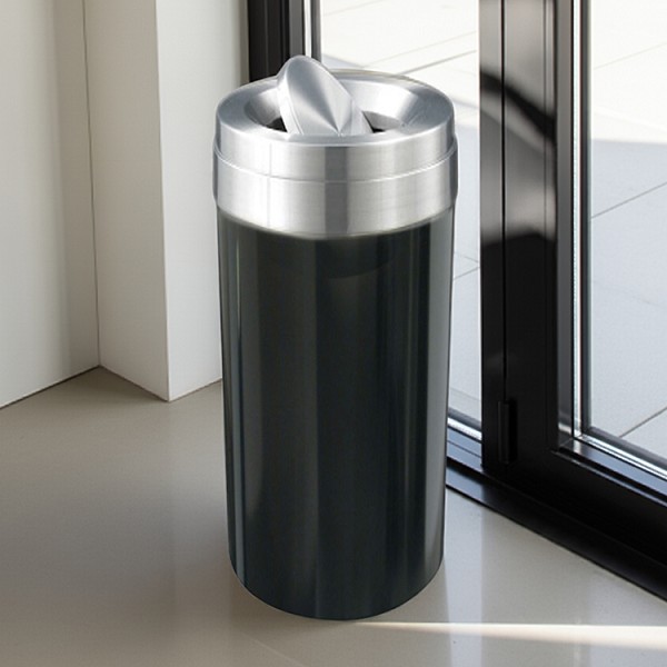 in black with satin aluminum lid 
