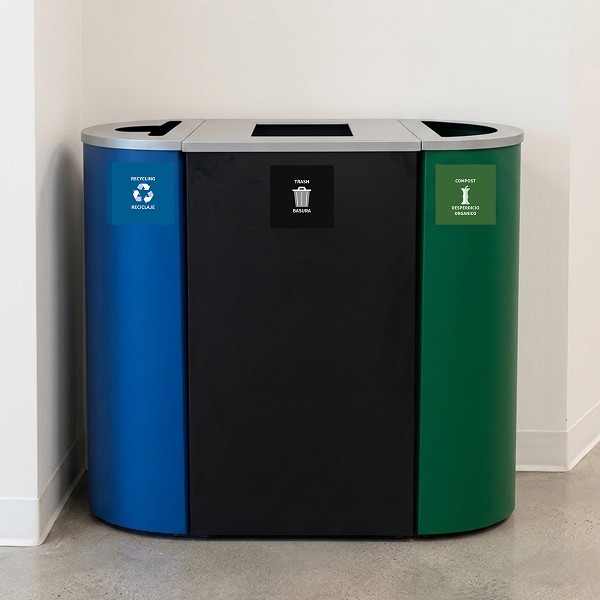 Kaleidoscope Half Round 3-Stream Staiton with Adhesive Vinyl Bin Decals | Denver Compliant 
