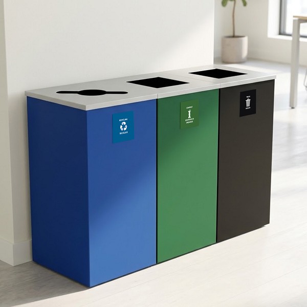 Kaleidoscope Square 3-Stream Station with Adhesive Vinyl Bin Decals | Denver Compliant 