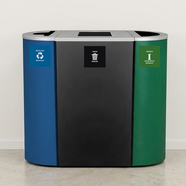 Kaleidoscope Half Round 3-Stream Staiton with Magnet Bin Decals | Denver Compliant 