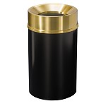 Mount Everest 33 Gal Waste Bin with Funnel Top - Satin Black Body w/Satin Brass Lid