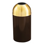 Mount Everest 12 Gal Waste Bin with Open Dome Top - Espresso Brown w/Satin Brass Lid