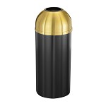 Mount Everest 16 Gal Waste Bin with Open Dome Top - Satin Black Body w/Satin Brass Lid