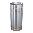 Capri Waste Receptacle with Tip-Action Top in Satin Aluminum with Satin Brass Bands 