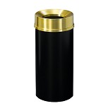 Mount Everest 16 Gal Waste Bin with Funnel Top - Satin Black Body w/Satin Brass Lid
